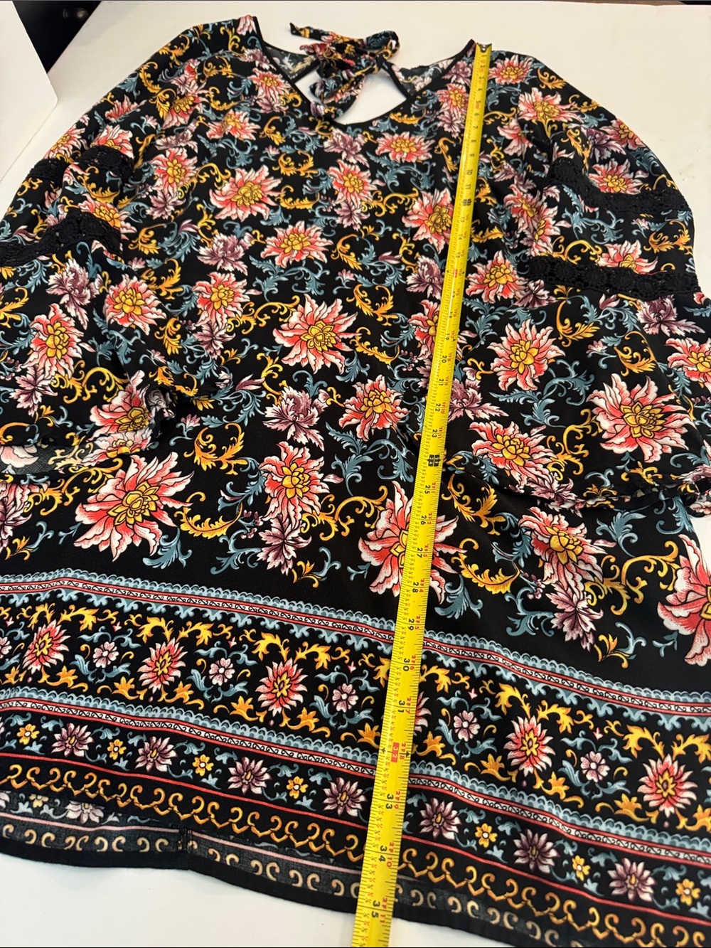 Xhileration Floral V-Neck Long Sleeve Tunic Dress in Black - Picture 16 of 16